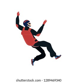 Skydiver engaged in a dangerous sport making jumps in the sky with a parachute. Extreme sport.
