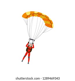 Skydiver engaged in a dangerous sport making jumps in the sky with a parachute. Extreme sport.