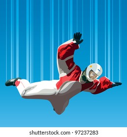 Skydiver falling through the air
