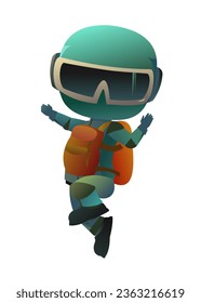 Skydiver flying down sky. Free float. Cartoon style character. Isolated on white background. Vector picture
