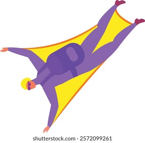 Skydiver is flying using wingsuit and parachute while enjoying extreme sport and adrenaline rush in the sky, representing freedom, adventure, and courage