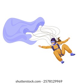 Skydiver in freefall with a deployed parachute canopy. Vector illustration