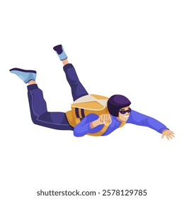 Skydiver in freefall with parachute and helmet. Vector illustration