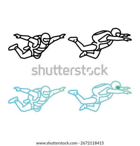  Skydiver icon isolated in white background, Stylized Variations in Line and Color