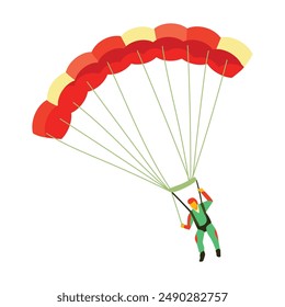 Skydiver illustration. Professional skydiving, man jump with parachute flat design