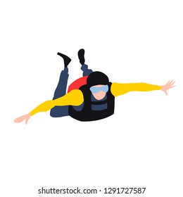 Skydiver isolated on white background, skydiving flat vector illustration
