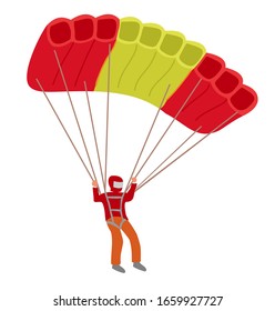 Skydiver aislado. Paracaidista con un paracaídas aislado en fondo blanco, hombre paracaidista en el cielo, actividad de ocio en estilo de vida paracaidista y aventura de la gente. Ilustración del vector