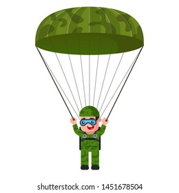 skydiver in khaki military uniform. parachute descent. green color. flat vector illustration.