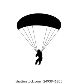 Skydiver landing the parachute silhouette design. extreme sport sign and symbol.