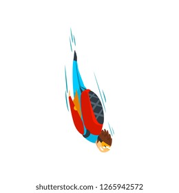 Skydiver man falling through the air, free fall, skydiving, parachuting extreme sport vector Illustration on a white background