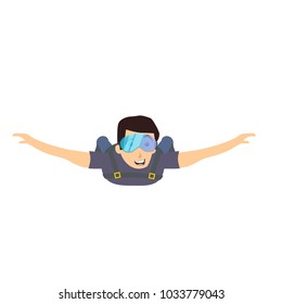Skydiver man flying. Vector character illustration isolated on white background. Sky diving cartoon sportsman.