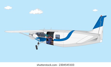 Skydiver on an Airplane and Preparing to Jump illustration