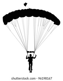 Skydiver on landing. Vector silhouette