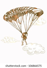 skydiver with a parachute, hand drawing converted to vector