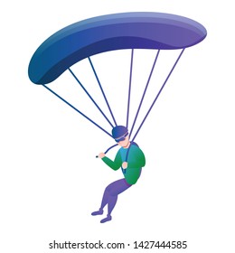 Skydiver with parachute icon. Cartoon of skydiver with parachute vector icon for web design isolated on white background
