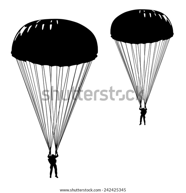 Skydiver Parachuting Silhouette Soldier Parachute Vector Stock Vector ...