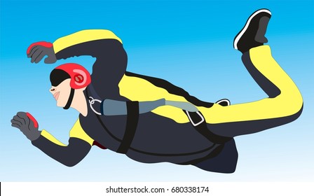 Skydiver performing skydiving in the sky flies through the air freedom concept
