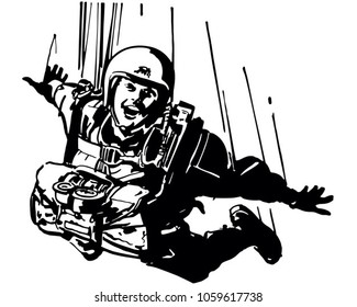 Skydiver - Retro Clip Art Illustration