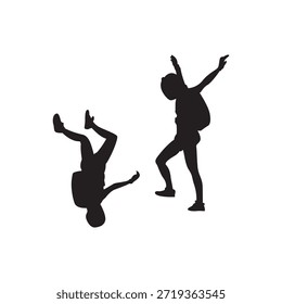 Par de silhuetas Skydiver. Duas silhuetas de paraquedismo no ar. Perfeito para cartazes de eventos, viagens e marca de aventura.