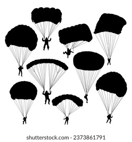 Skydiver silhouette stencil templates set