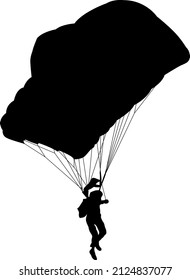 Skydiver, silhouettes parachuting on white background.
