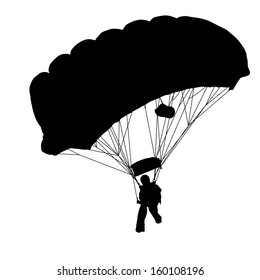 Skydiver, silhouettes parachuting vector illustration