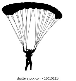 Skydiver, silhouettes parachuting vector illustration