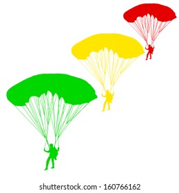Skydiver, silhouettes parachuting vector illustration