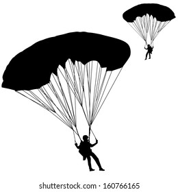 Skydiver, silhouettes parachuting vector illustration