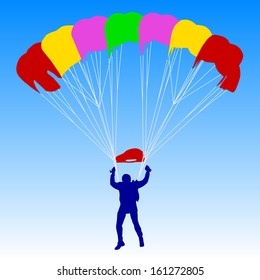 Skydiver, silhouettes parachuting vector illustration