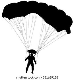 Skydiver, silhouettes parachuting vector illustration