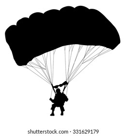 Skydiver, silhouettes parachuting vector illustration