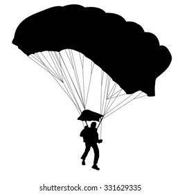 Skydiver, silhouettes parachuting vector illustration