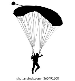 Skydiver, silhouettes parachuting vector illustration