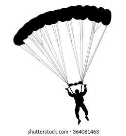 Skydiver, silhouettes parachuting vector illustration
