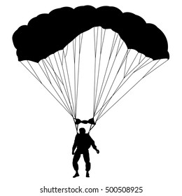 Skydiver, silhouettes parachuting vector illustration