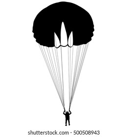 Skydiver, silhouettes parachuting vector illustration