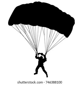 Skydiver, silhouettes parachuting vector illustration.