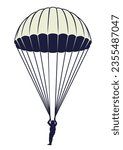 Skydiver. Vector image of a man with a parachute on a white background. Parachute D-6, landing troops.