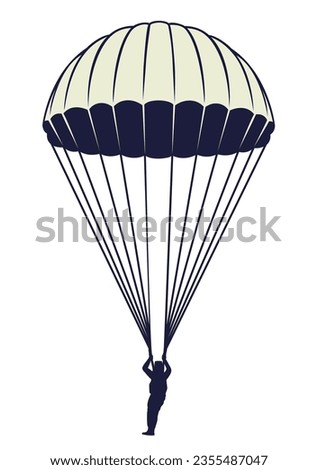 Skydiver. Vector image of a man with a parachute on a white background. Parachute D-6, landing troops.