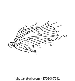 Skydiver In A Wing Suit Turned Upside Down Navigating In The Sky And Enjoying In The Adrenaline Performing Extreme Sport, Hand Drawn Outline Illustration. Human In The Air Doing Base Jump Stunts Logo.