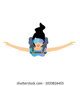 Skydiver Woman Flying. Vector Female Character Illustration Isolated On The White Background. Sky Diving Cartoon Sportsman.