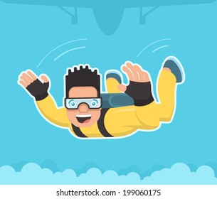 Skydiver with yellow jumpsuit in free fall