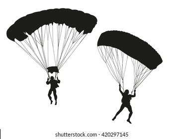 Skydivers. collection of vector illustrations