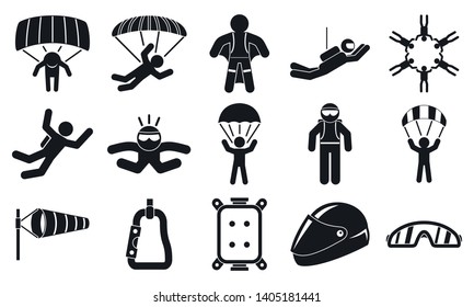 Skydivers icons set. Simple set of skydivers vector icons for web design on white background