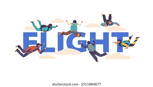 Skydivers In Motion Simboliza Aventura E Liberdade. Pôster vetorial, banner ou folheto conceitua capturar a excitação