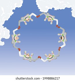 skydivers in the sky circle, cartoon vector