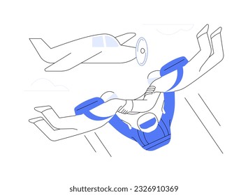 Skydiving abstract concept vector illustration. Group of skydivers in the air, parachute aerobatics, extreme activity, entertainment time, get an adrenaline, adventure sport abstract metaphor.