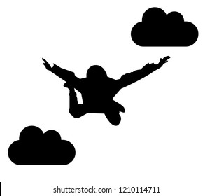 Skydiving black silhouette, isolated on white