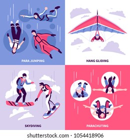 Skydiving concept icons set with hang gliding symbols flat isolated vector illustration